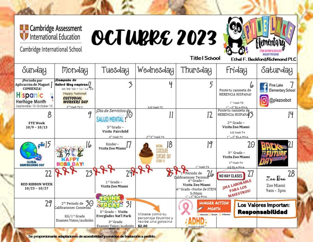 School Calendar Pine Lake Elementary
